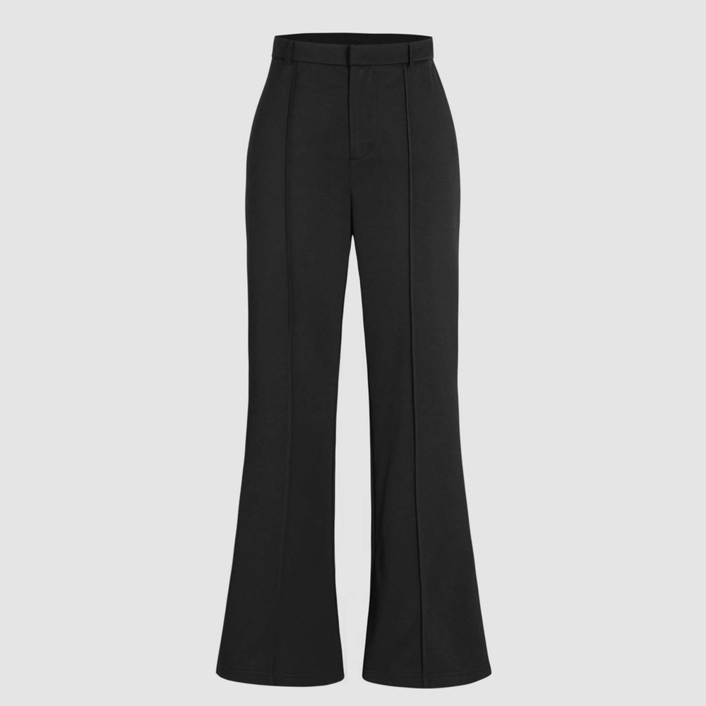 Black Knitted Flared High Waisted Trousers
